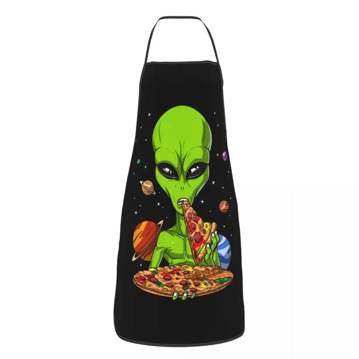 Unisex Space Alien Eating Pizza Bib Apron Adult Women Men Chef Tablier Cuisine for Kitchen Cooking Cartoon Baking