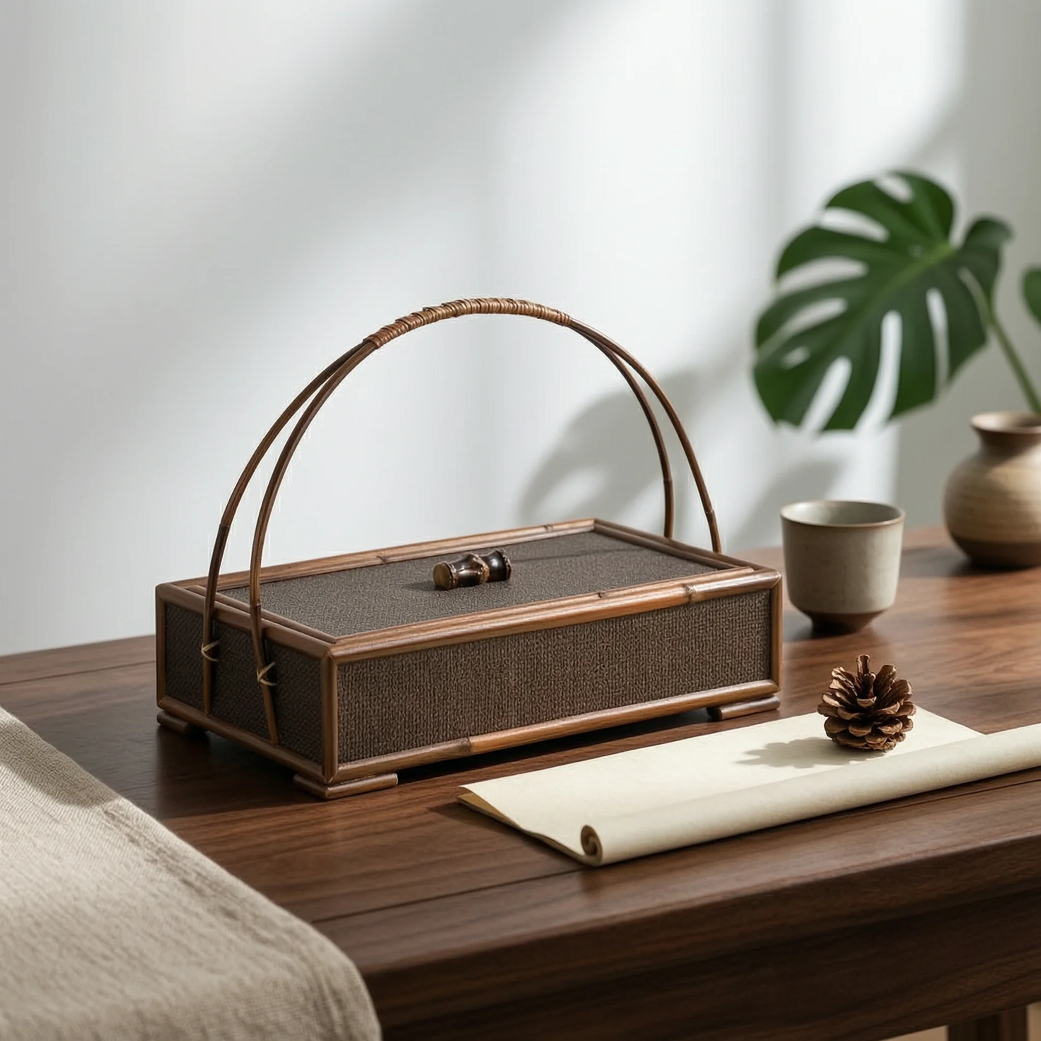 

Tea Storage Box with Handle Decorative Bamboo Tea Chest Giftable Versatile for Home Display