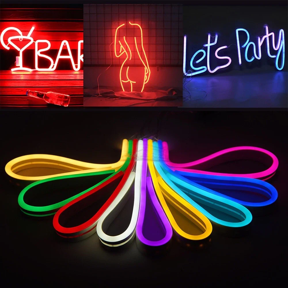 5v 12v 1Led 1Cut Neon Strip Light 6mm 120 Leds/m SMD3528 Rope Flexible Tape Silicon Tube Bar Waterproof DIY Sign for Home Decora