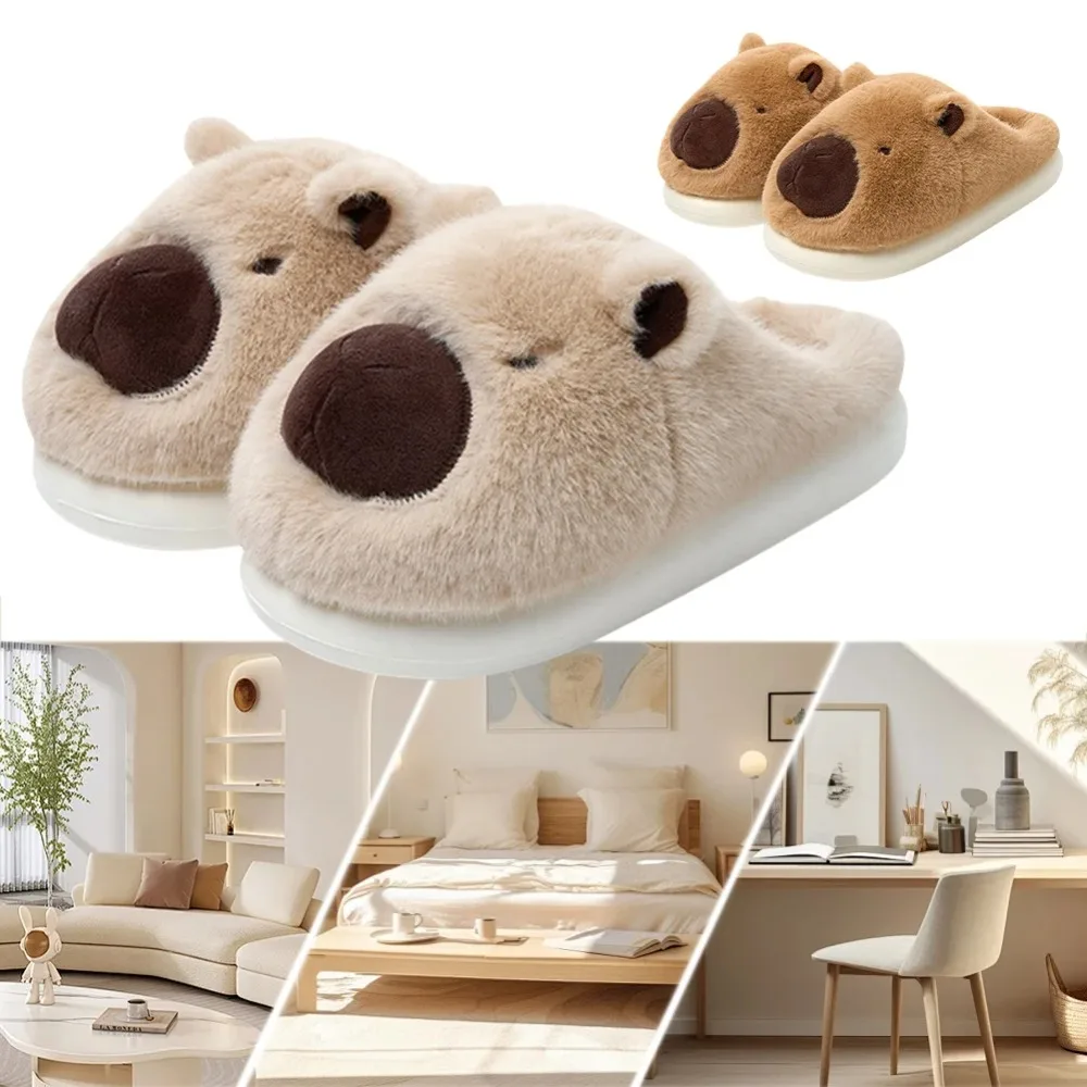 Plush Capybara Slippers Closed Toe Slippers Cute Furry Animal Slippers Non-Slip Furry Walking Shoes for Indoor Bedroom