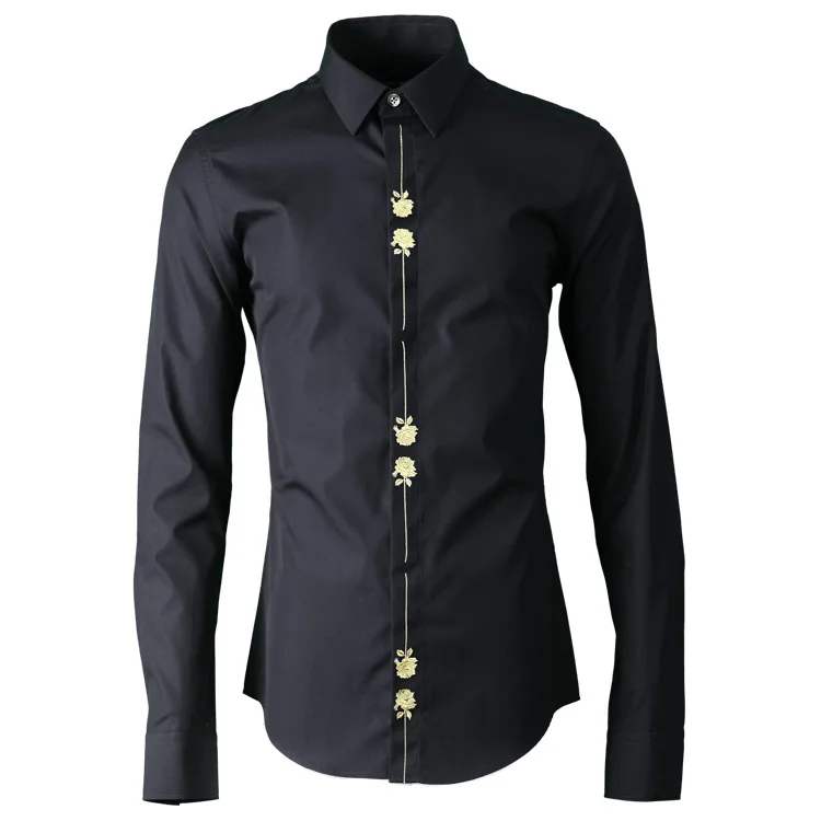 Japanese Tajima machine embroidery placket rose three-dimensional embroidery long sleeved men's long sleeved shirt