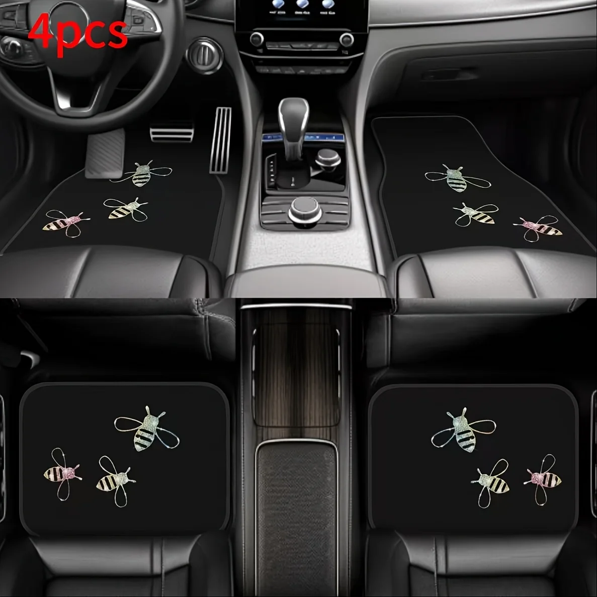 

4pcs Little Bee Pattern Design Elements Universal SUV Car Floor Mat Front And Rear Seats For All Vehicles, Stylish And Durable C