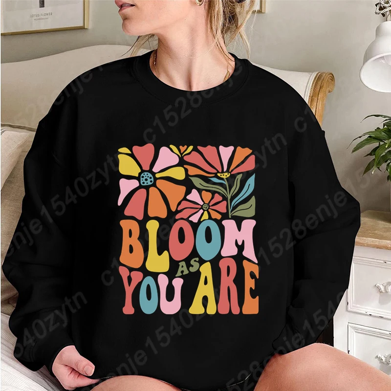 

Fashion Flower Bloom As You Are Print Pullovers Funny Autumn And Winter Creative Personalized Tops Ladies Casual O Neck Pullover