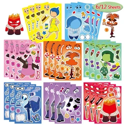 8/16Sheets Disney Inside Out Make a Face Puzzle Stickers Children DIY Cartoon Assemble Jigsaw Kids Education Toy Party Game Gift