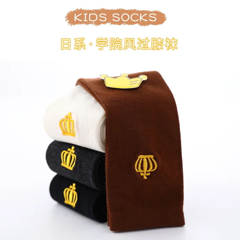 Baby Kids Cotton Warmer Stockings Cartoon Crown Embroidery Over The Knee High Sock Child Girls Student Autumn Winter Long Socks