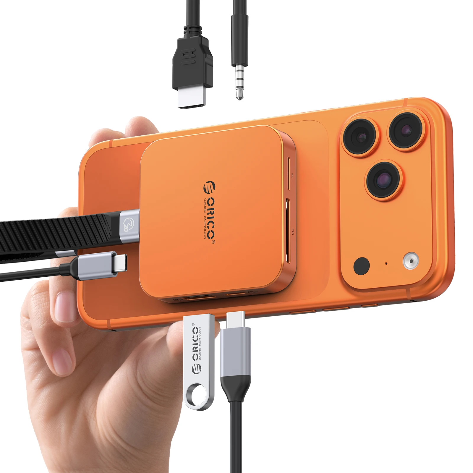 ORICO Magnetisches M.2 2230 NVMe SSD-Gehäuse 10Gbps USB-C Dockingstation mit 4K60HZ HDMI-COM SD/TF PD 100W Ladegerät für iPhone 17