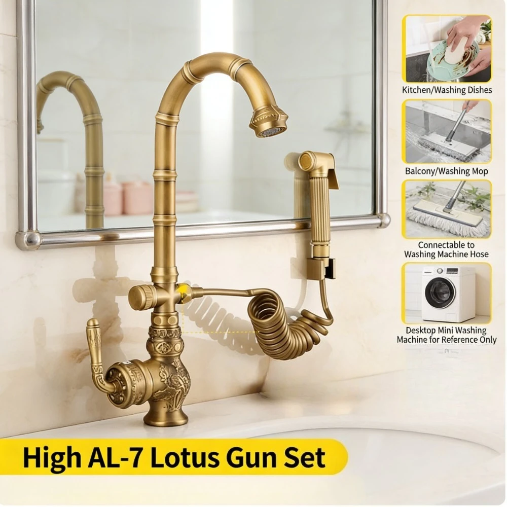 

French hot and cold antique faucet, European basin brass faucet, shower head shampoo artifact