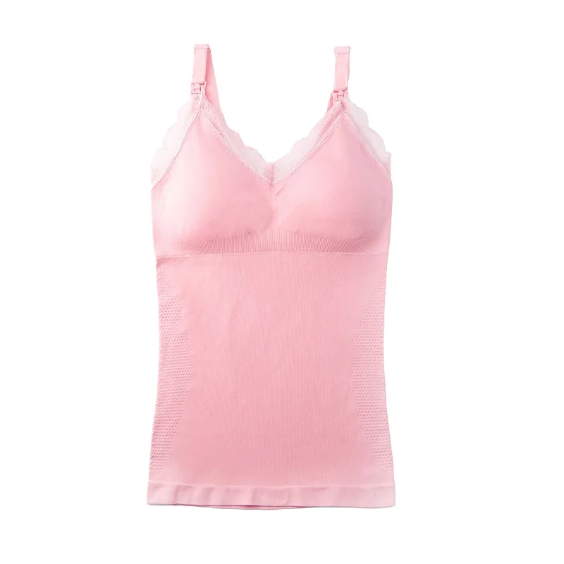 Woman Maternity Nursing Vest Bra Large Size Pregnant Front Button Seamless Long Sling Vest Lace Breast Feeding Bra