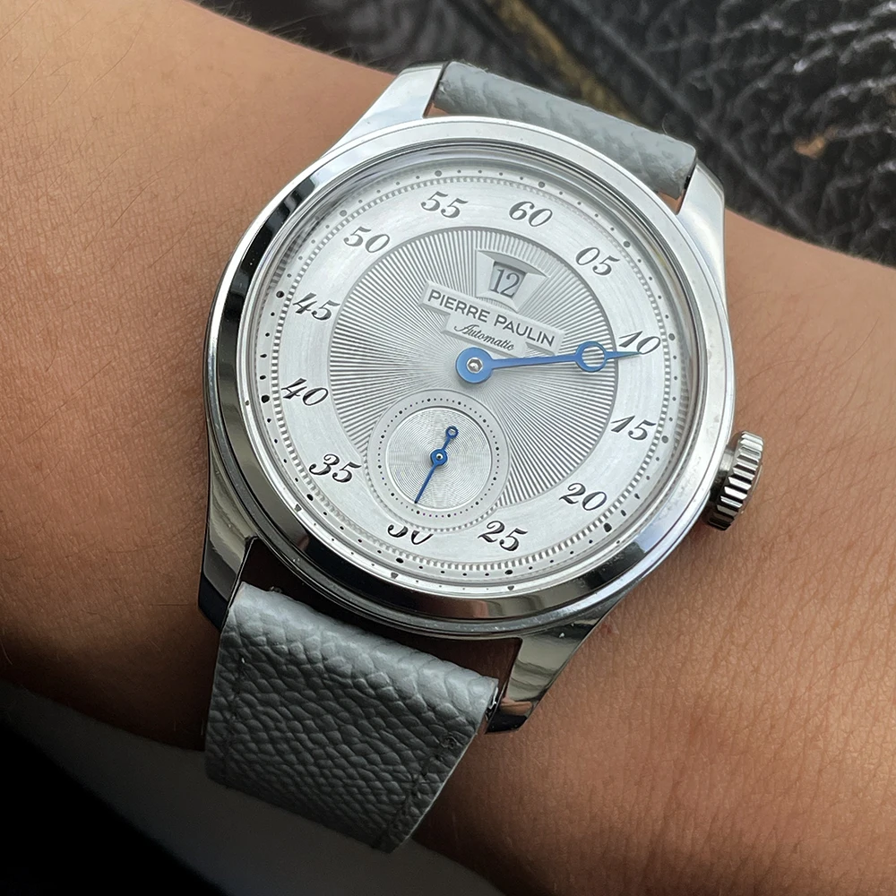 NEW Pierre Paulin Jumping Hour Men Watch White Dial Automatic St17 Mechanical Watch Vintage Date Window 38mm Reloj Hombre