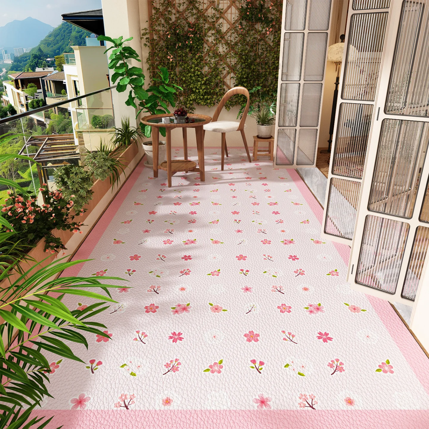 Balcony Floor Mat Pvc Leather Large Rug Waterproof Non-slip Outdoor Carpets Plants Flowers Cute Patterns Home Decor Kitchen Mats