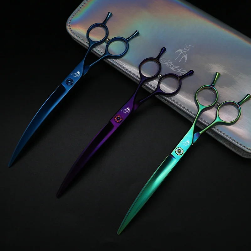 Crane Professional Pet Grooming Scissors Professional Curved Cutter Dog&Cat Face Rounding & De-Shedding Colorful Hair Cut Tools