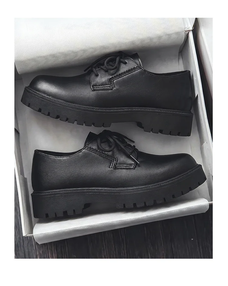 Herren Matte Leder Plateau-Derbyschuhe Schnürschuhe mit Dicker Sohle Casual Business Anzugschuhe Männliche Alltagsschuhe für die Straße – Detail 8