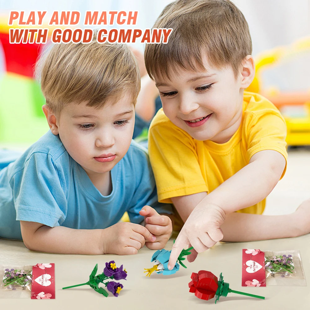 24 Packungen Blumenstrauß Baustein Ewiges Leben Blume DIY Modell Blöcke Blume Ziegel Valentinstag Geschenk Home Desktop Dekoration