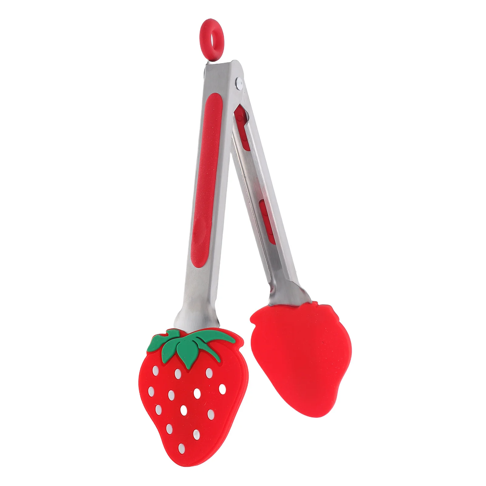 

Stainless Steel Food Tongs Cute Strawberry Silicone Tip Non-Scratch Heat Resistant Locking Bbq Cooking Grilling Salad Serving