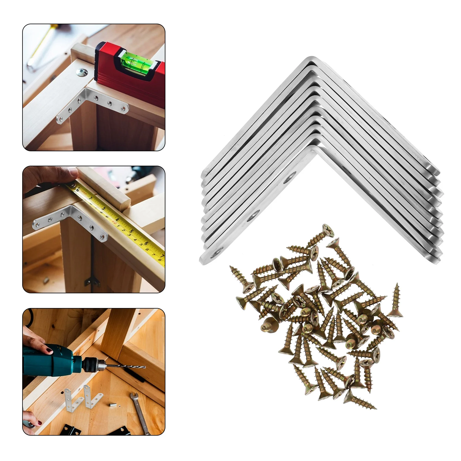 

10pcs Stainless Steel Corner Brackets L Shaped Fixing Brackets For Desk Chair Table Support Plate Hardware Accessory