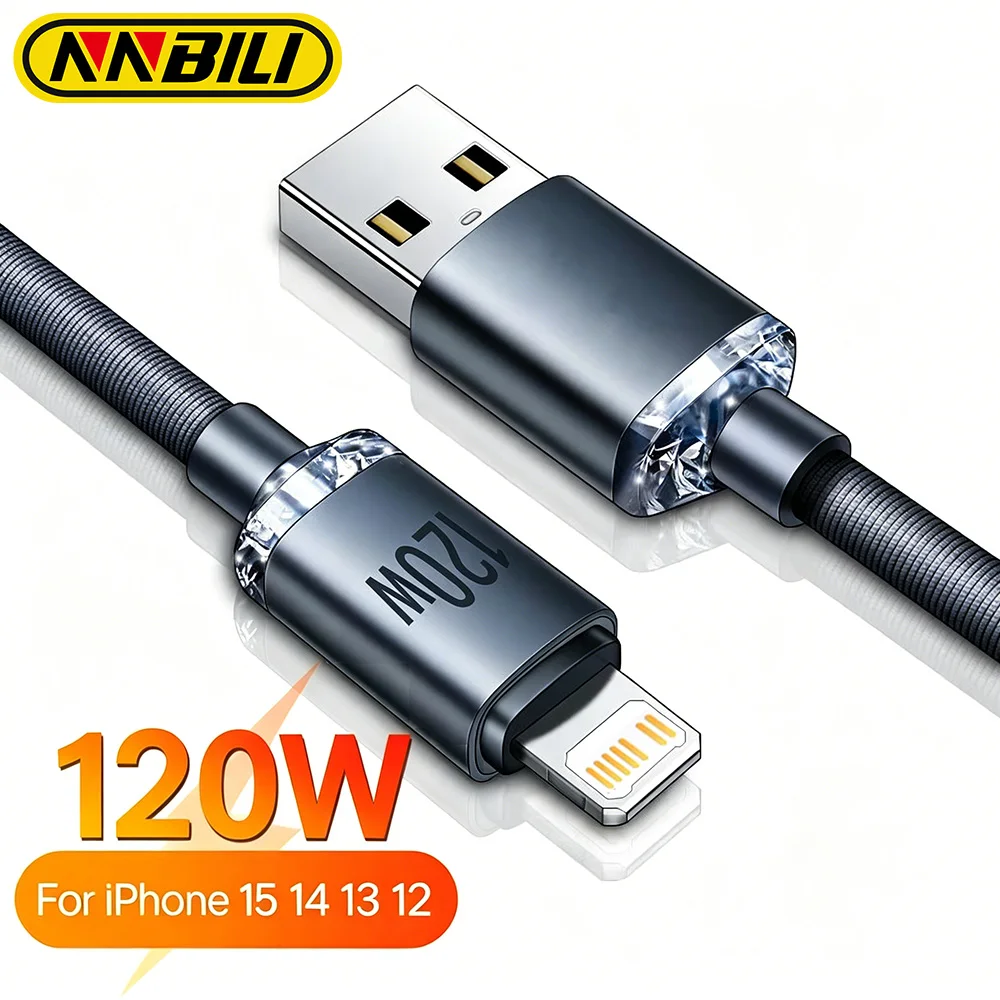 Cable NNBILI Tipo C PD de 120W para iPhone 14 13 12 11 Pro X 8, Cable USB a Lightning de Carga Rápida para iPhone, Cable Tipo C a Lightning