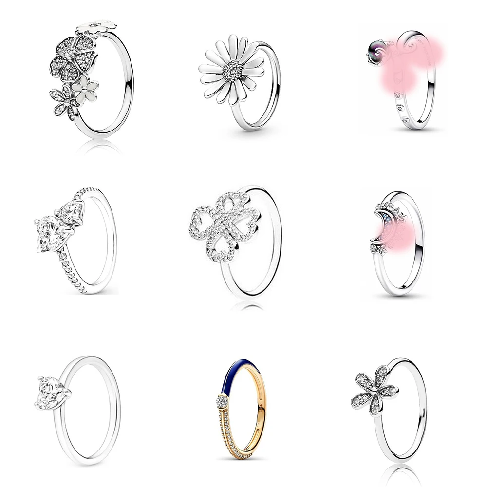 

Новое серебряное кольцо с двойным сердцем, одним камнем, тремя кольцами, в форме сердца, с вырезом в виде четырехлистного клевера и инкрустацией из бриллиантов