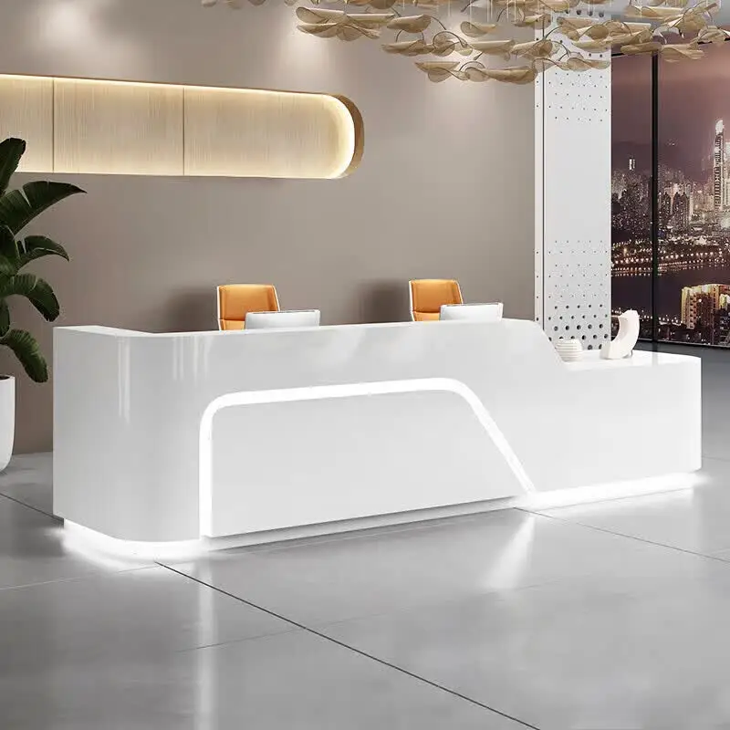 QT-001X Company reception desk with white painted counter, lobby bar, cashier counter, work consultation reception desk