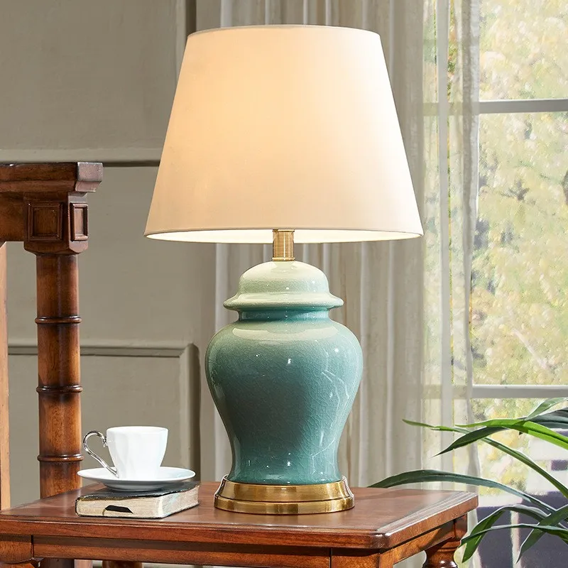 OUTELA Ceramic Table Lamp Contemporary LED Green Decorative Desk Light for Home Bedside Lamp