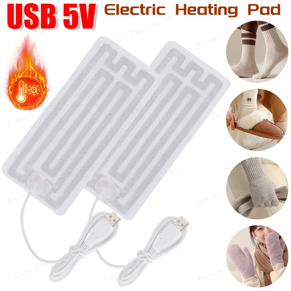 2Pcs Electric Heating Pad 5V USB Heating Electric Gloves Heater Heating Film DIY Thermal Clothing Outdoor Heated Jacket Vest