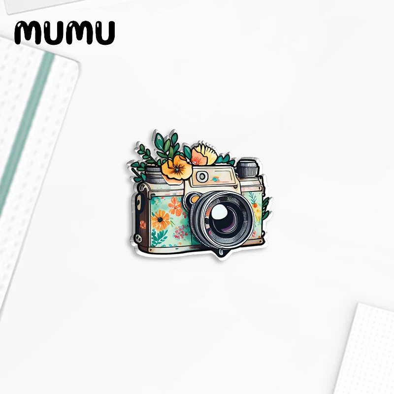 2023 New Floral Camera Lapel Pin Love Photograph Acrylic Brooches Handmade Epoxy Jewelry Shirt Bag Badge