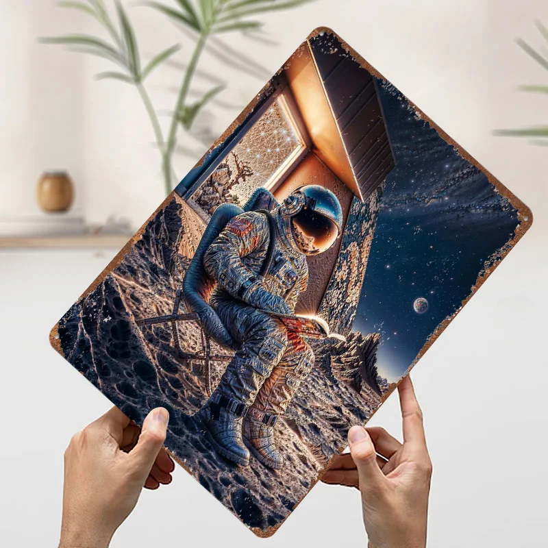 كتاب عاشق رائد الفضاء المريخ المعادن المشارك تين علامات جدار الفن علامة معدنية مخصصة للمنزل الديكور رجل الكهف عناصر ديكور منزلي فاخر #3