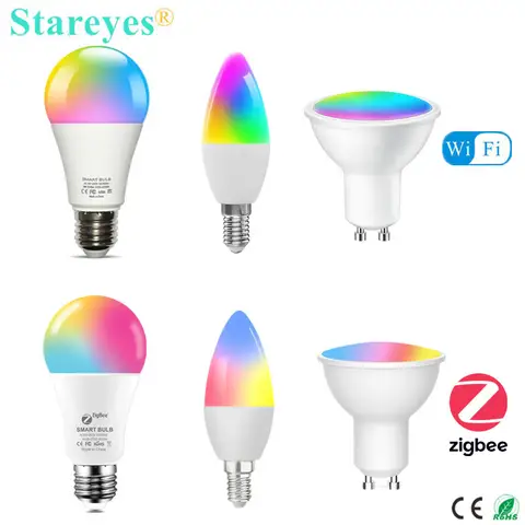 Tuya Smart WiFi Zigbee RGBCCT E27 9W LED Bulb E14 5W LED Candle Light GU10 5W LED Spot Light Lamp Alexa Home Siri Alice Control