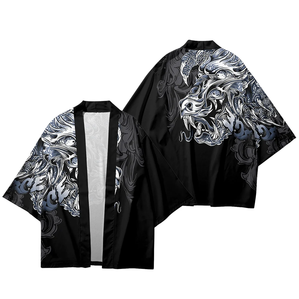 Zomer Kimono Mannen Hawaiiaans Shirt Strand Vest Dragon Kimono Streetwear Mode Vrouwen Yukata Japanse Kleding Badjassen Haori