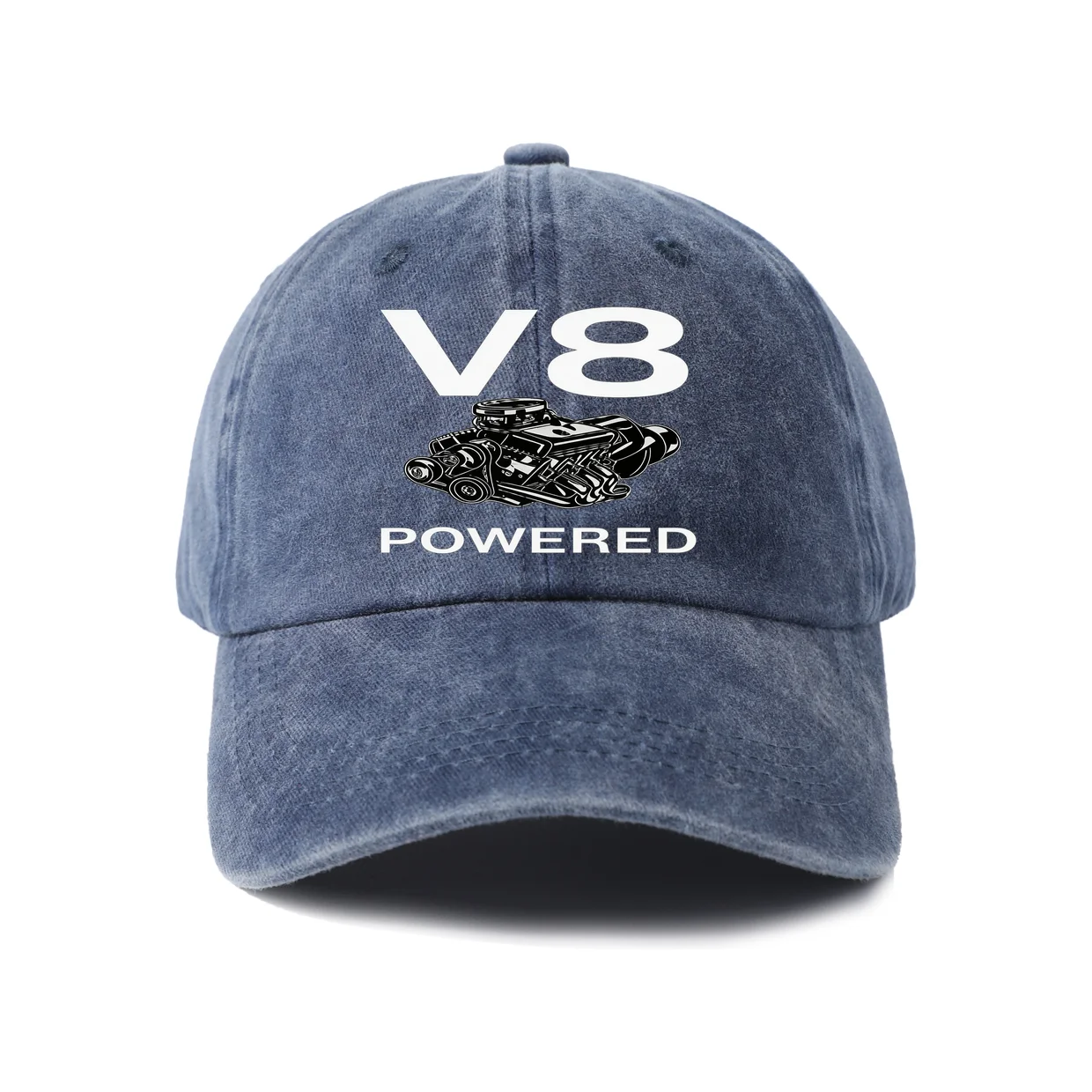 V8 Powered Engine Graphic Vintage Washed Baseball Cap, Adjustable Unisex Dad Hat, Casual Gift