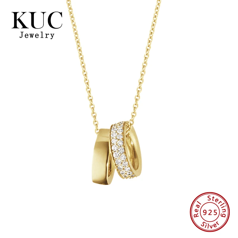 

925 Sterling Silver Necklaces Luxury Elegant Double Rings Unique Fashion Fine Jewelry 18k Gold Plated Necklaces for Women
