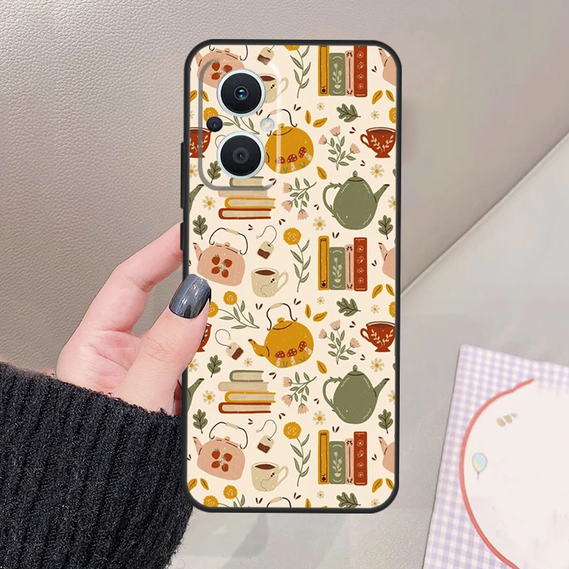 Flowery Books and Tea Case For OPPO Reno 5 Lite 4 6 7 8 Pro 2Z 4Z 5Z 8T OPPO Find X5 X6 Pro X2 Lite X3 Neo Cover