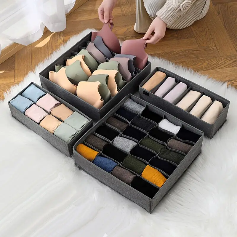 Underwear Storage Box Foldable Socks Underwear Split Household Fabric Sorting Wardrobe Clothes Organizer Drawers Separator Boxes