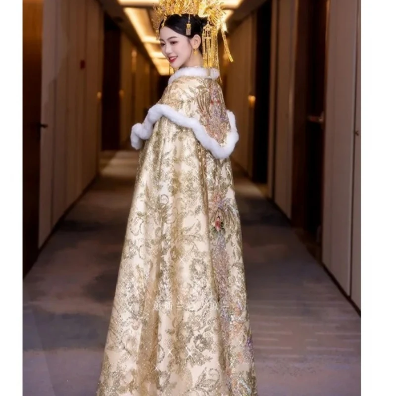 

Champagne Xiuhe Cloak New Bridal Cloak Chinese Wedding Phoenix Crown Charcoal Winter Thickened Women's Exquisite Fashion Cloak