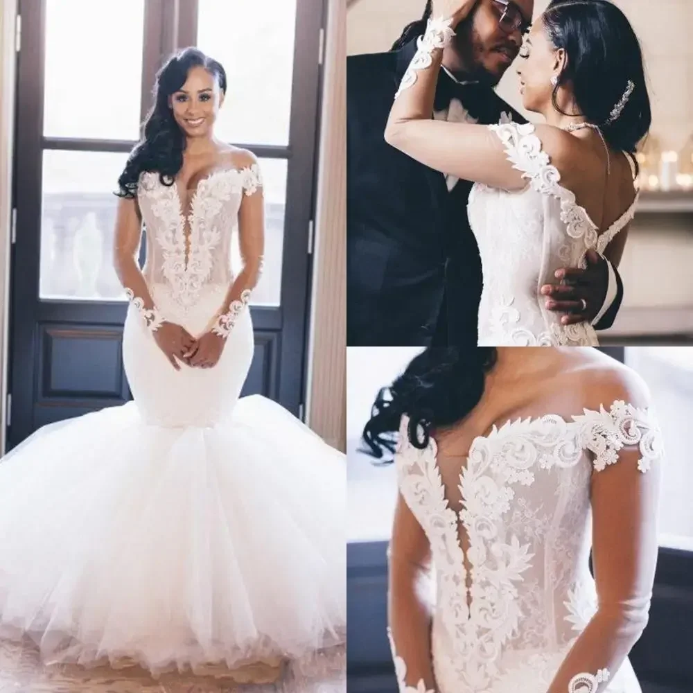 

Customized New 's Newest Elegant Lace Mermaid Gowns Sexy Sleeves Custom Made Bride Bridal Wedding Bride's Dress