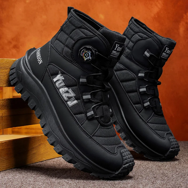 Men's Lace‑free High‑top Boots, Soft Fabric Lining, Thick Wear‑resistant Sole, Ideal for Outdoor, Sports & Daily Casual Wear