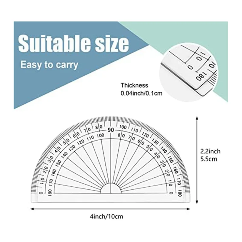 100 Pcs Math Protractors Plastic Protractor 180 Degrees,Protractors Bulk for Classroom, Protractor Set for Engineering