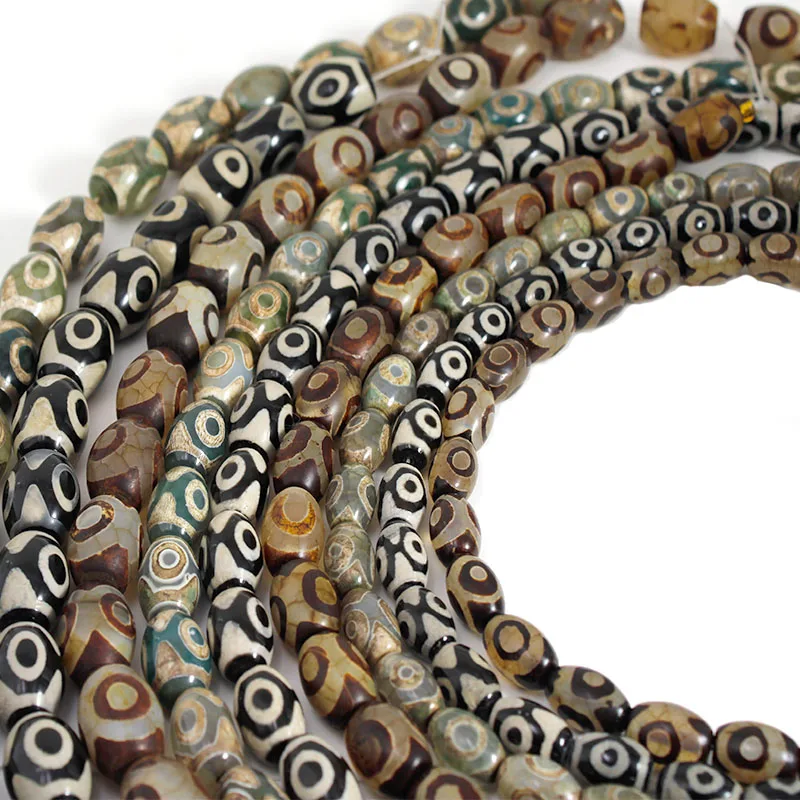 5 Stück Natursteinperlen Vintage 3 Augen DZI Achate Oval Lose Distanzperlen für Schmuckherstellung DIY Armband Halskette Zubehör – Detail 1