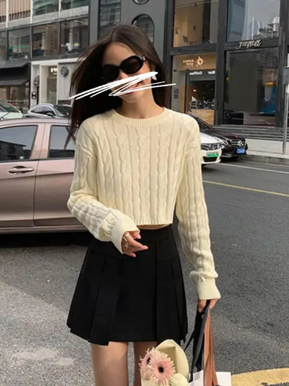 Suéter Curto de Tricô Chic para Mulheres, Outono Inverno 2024, Novo Design, Estilo Solto e Confortável, Crimento Alongado