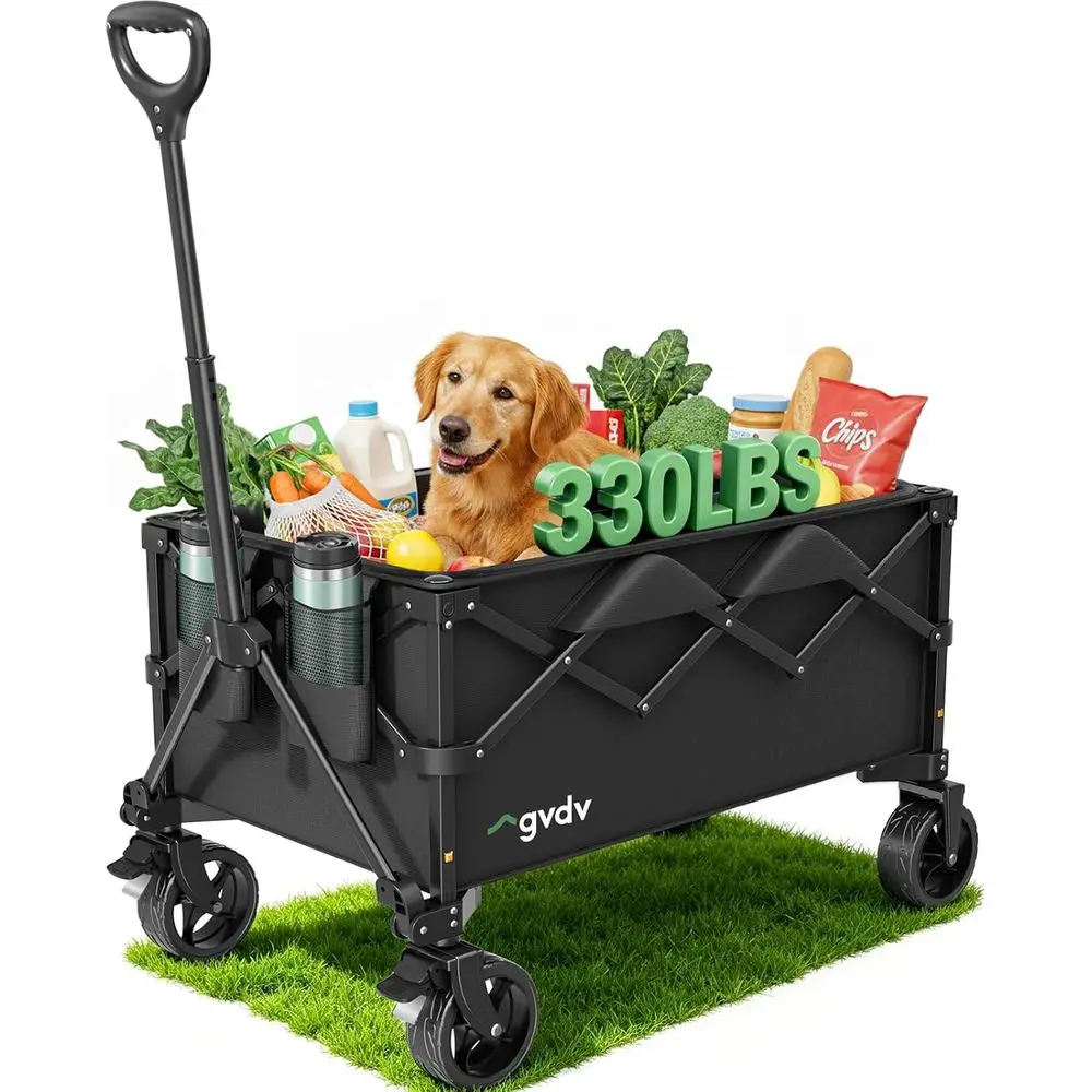 

42-Inch Collapsible Utility Wagon with Extended Handle, 330LBS Capacity for Shopping, Camping, Beach, and More