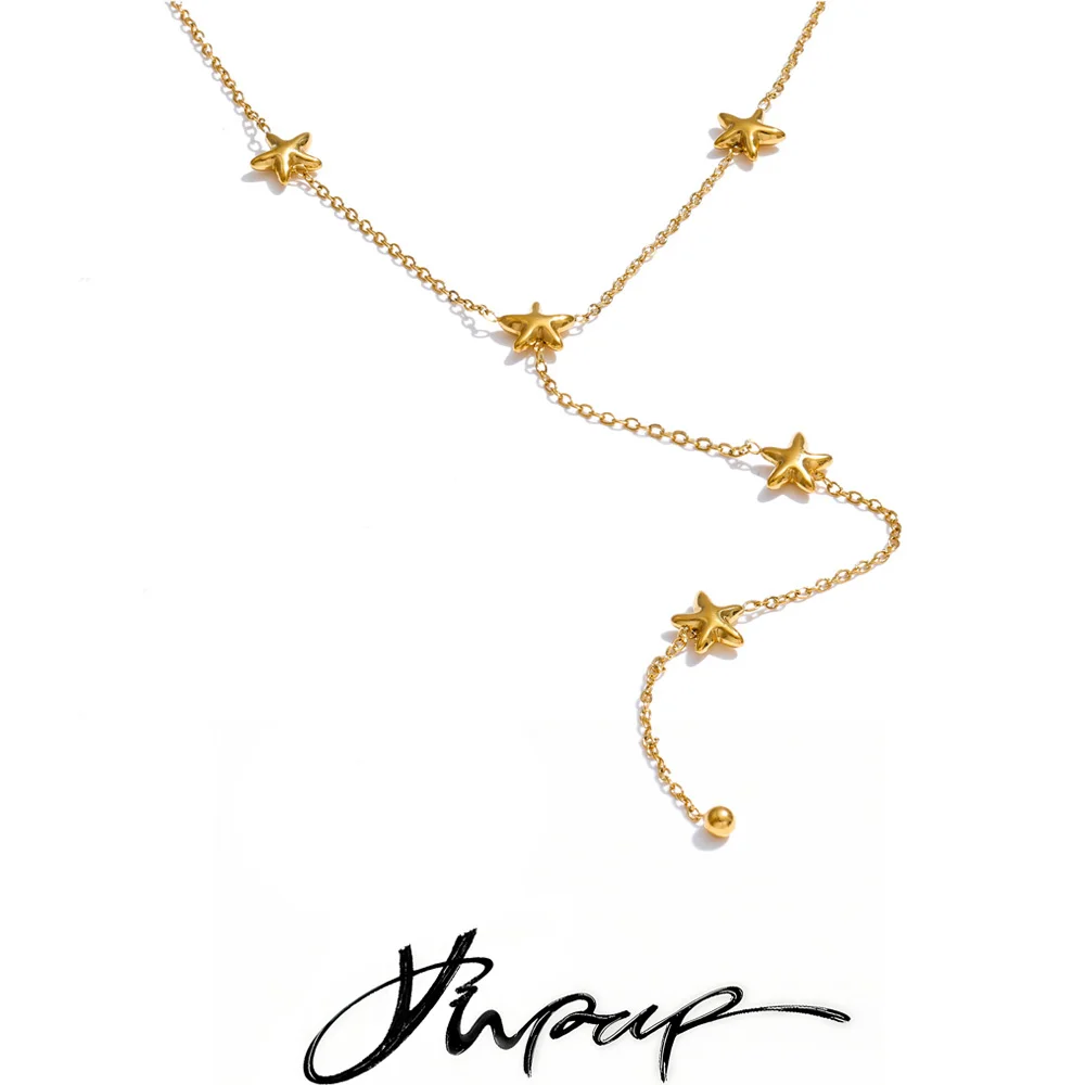 Yhpup Hot Style Stainless Steel Stars Y Chain Drop Long Necklace Gold & Platinum PVD Plated Pretty Simple Trendy Bib Jewelry