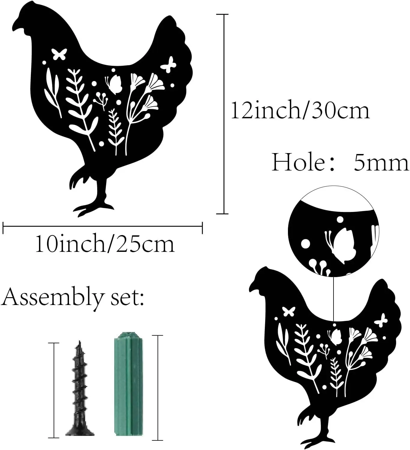 1PC Metal Chicken Wall Art Rooster Iron Wall Decor Wall Hanging Silhouette Sculpture Farmhouse Sign for Indoor Outdoor Home