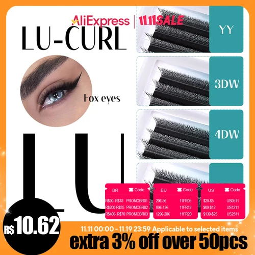 Pestañas Gemerry 3D 4D 5D volumen 0.07c pestañas rizadas YY LU/C/D W extensiones de pestañas en forma de abanico prefabricado pestañas naturales de visón zorro