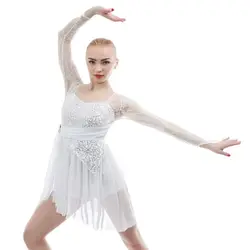 Dance Favourite Dance Costumes 16034 Silver Sequin Spandex and White Lycra Bodice Lyrical & Contemporary Costume Dress