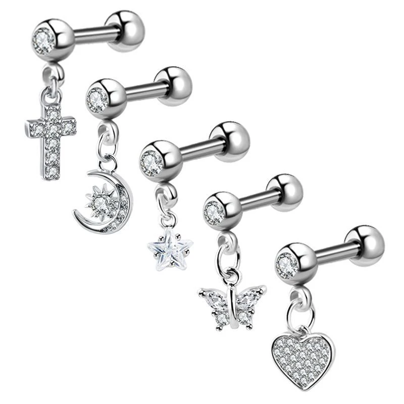 (.) Pendientes de circonita para piercing de hélice, lóbulo de la oreja, concha, tragus, colgantes, anillo de cartílago