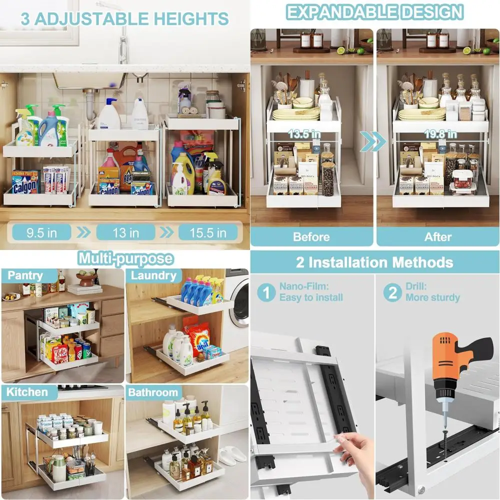 

Раздвижной 2-уровневый органайзер для шкафа — решения для хранения на кухне и в ванной, белая металлическая рама