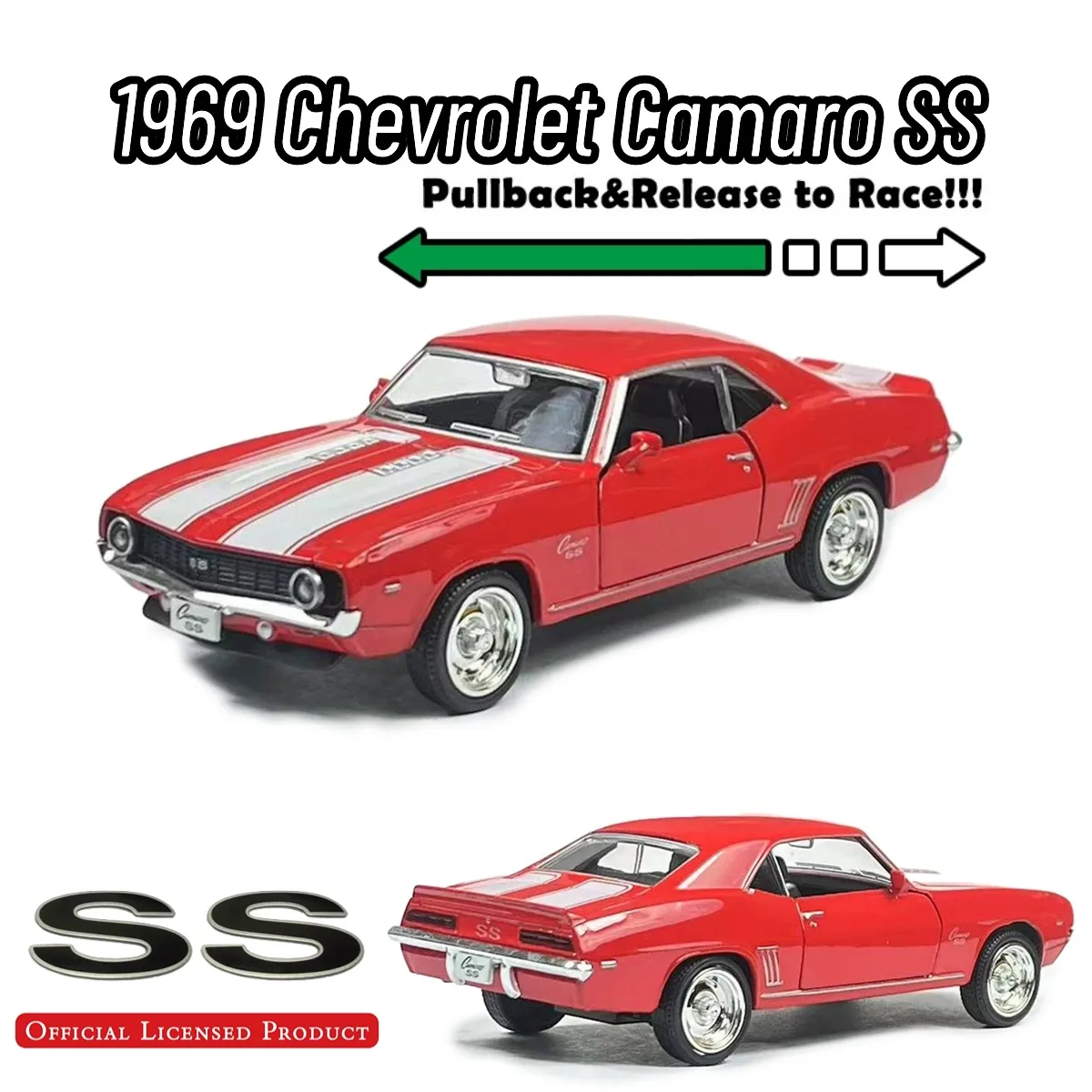 

1:36 Scale Replica 1969 Chevrolet Camaro SS Retro Muscle Car Model Home Office Interior Decor Ornament Kid Boy Xmas Gift Toy