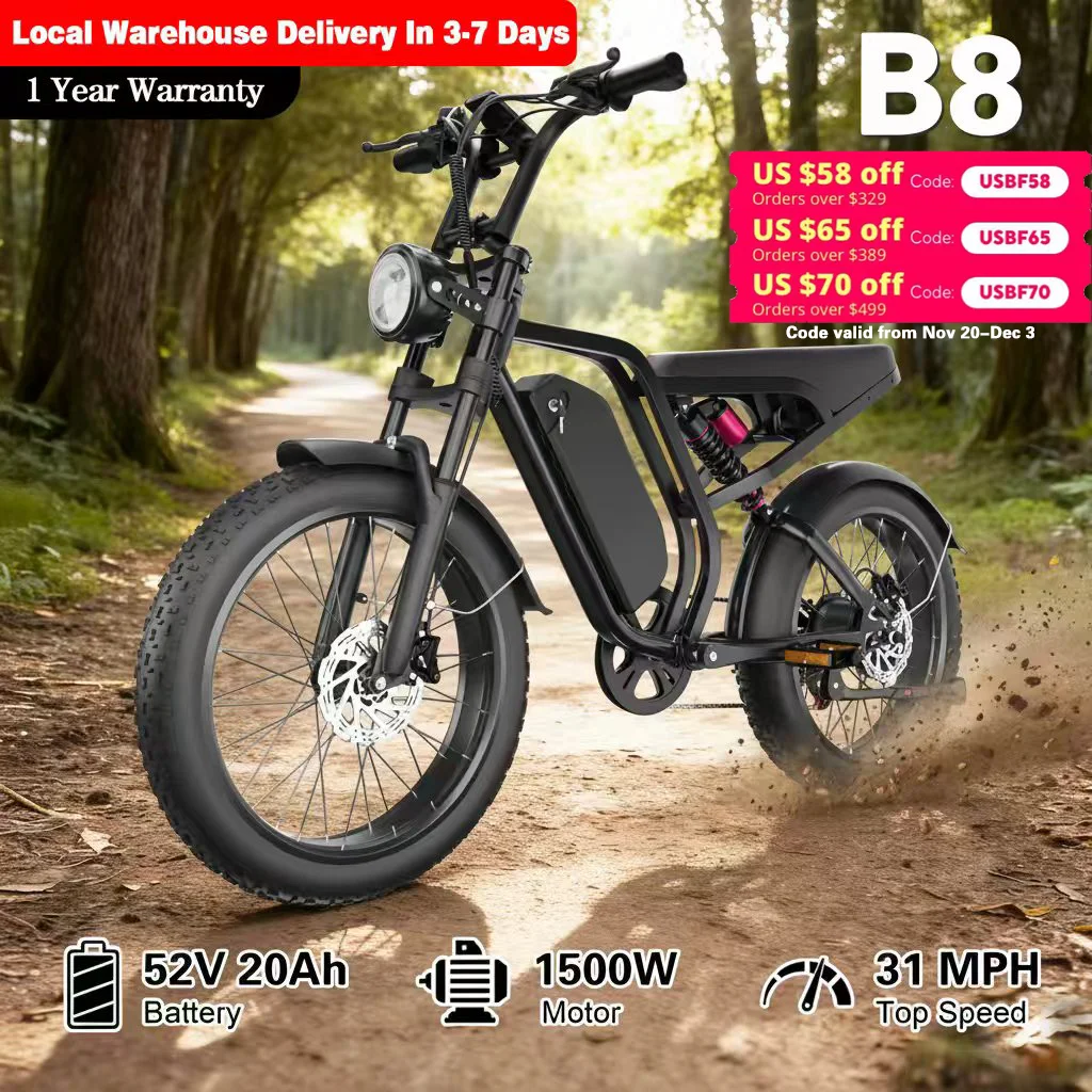 

Moobelo B8 Local Stock 32MPH Adult Electric Bike - 20'' 1500W Peak Motor, 80 Miles Range, Full Suspension,Ideal for Commuting