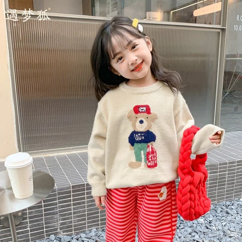 

Girls Sweater Wool Coat Kids Tops Knitting 2023 Cute Thicken Warm Winter Autumn Toddler Cottons Pullover Children's Clothing