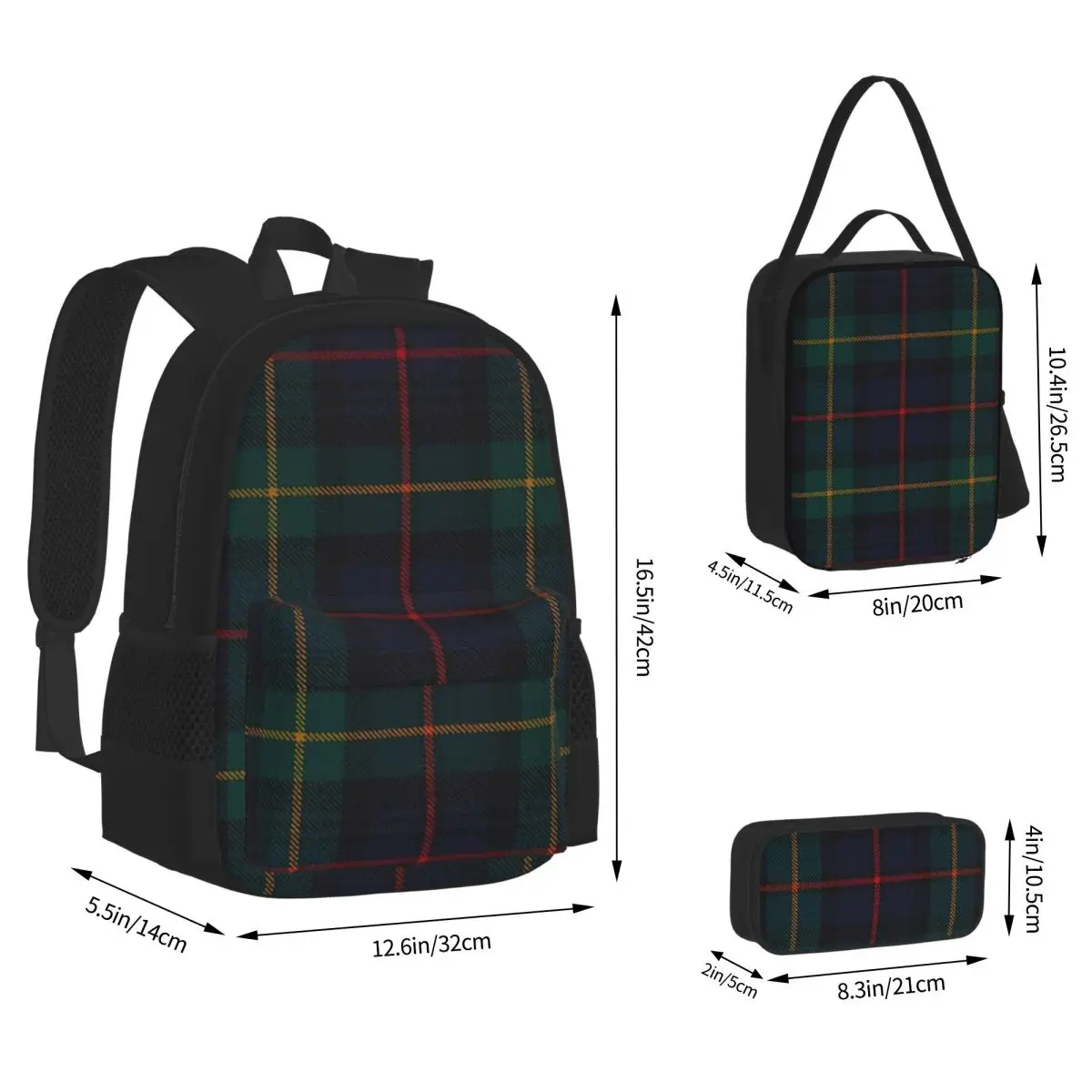 Farquharson Scottish Tartan Backpacks Boys Girls Bookbag Children School Bags Kids Rucksack Lunch Bag Pen Bag Three-Piece Set
