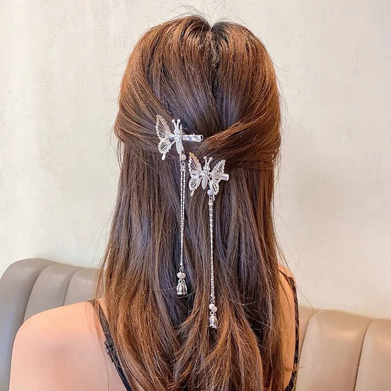 Butterfly Hairpin Hair Accessories Ancient Style Dragonfly Tassel Step Shaking Move Wing Duckbill Clip Butterfly Side Jewelry